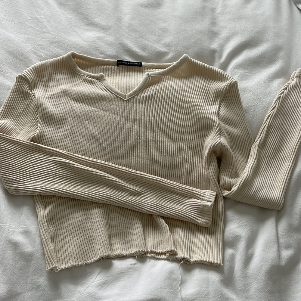 long sleeve oatmeal ribbed brandy melville top